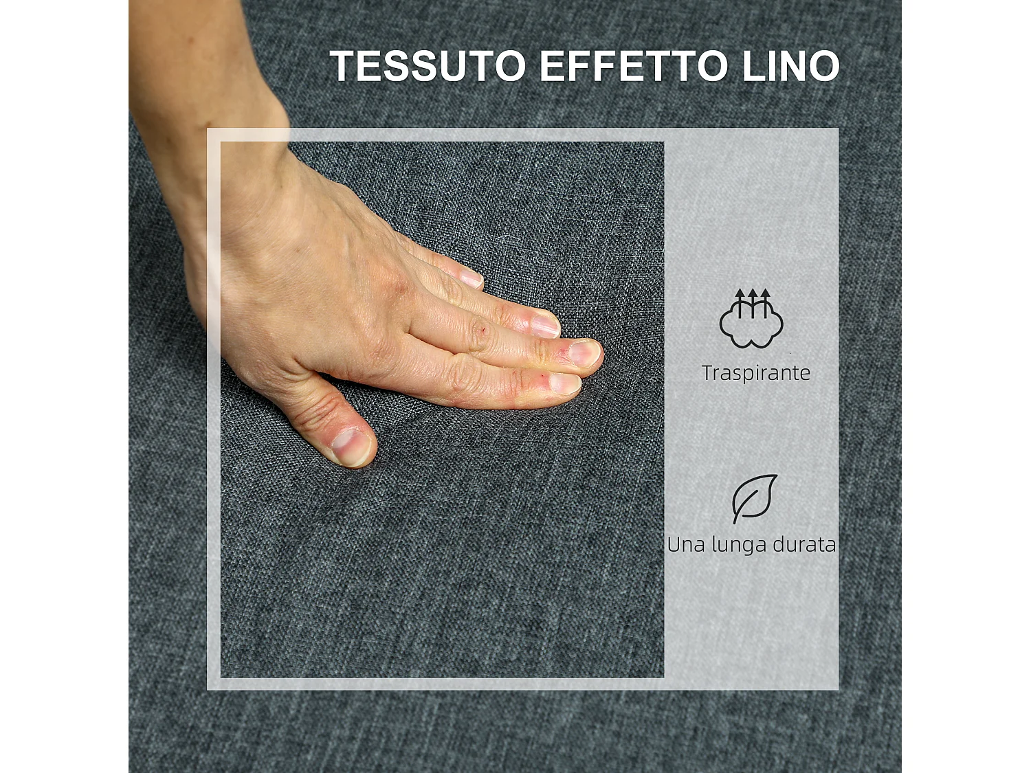 Divano 2 posti con area portaoggetti tasche laterali e cuscini grigio