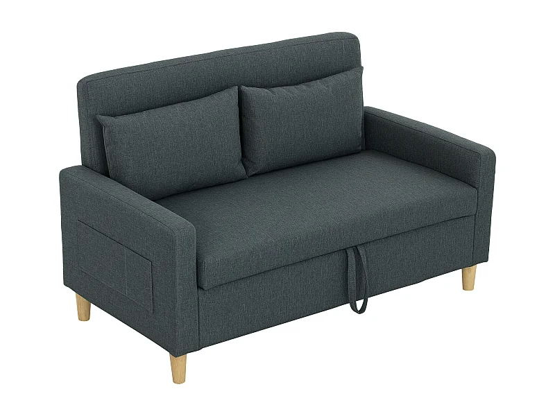 Divano 2 posti con area portaoggetti tasche laterali e cuscini grigio