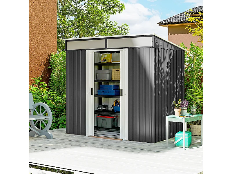 Casetta da giardino porta attrezzi in acciaio 1.2x2x1.8m con base