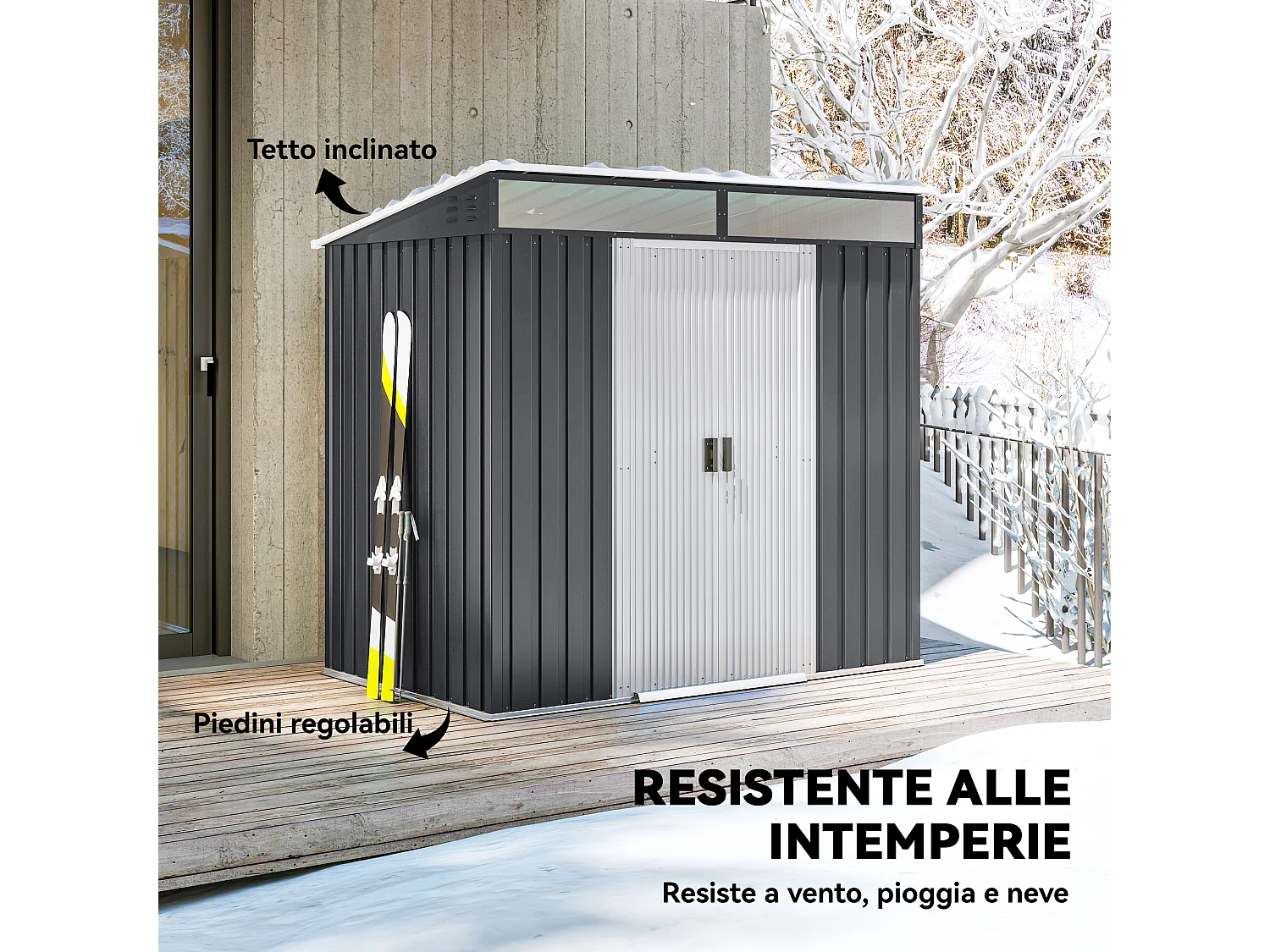 Casetta da giardino porta attrezzi in acciaio 1.2x2x1.8m con base