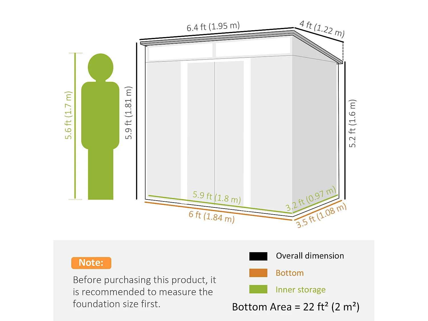 Casetta da giardino porta attrezzi in acciaio 1.2x2x1.8m con base