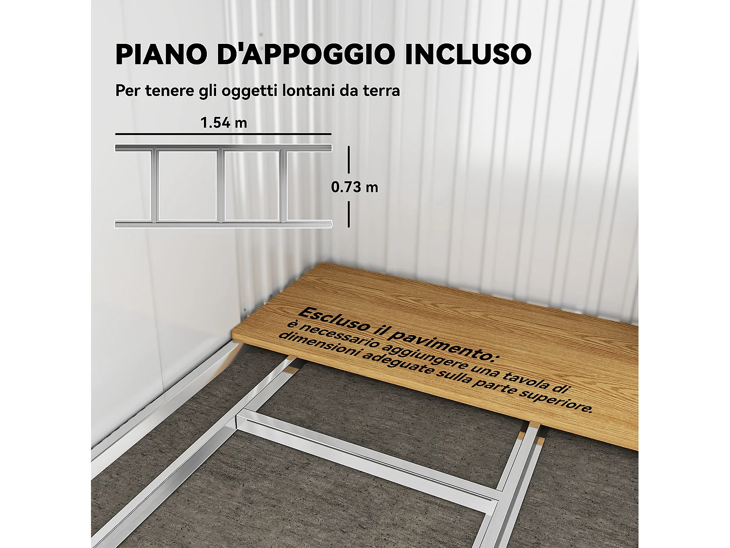 Casetta da giardino porta attrezzi in acciaio 1.2x2x1.8m con base