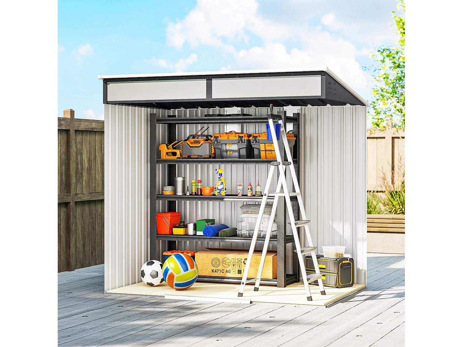 Casetta da giardino porta attrezzi in acciaio 1.2x2x1.8m con base