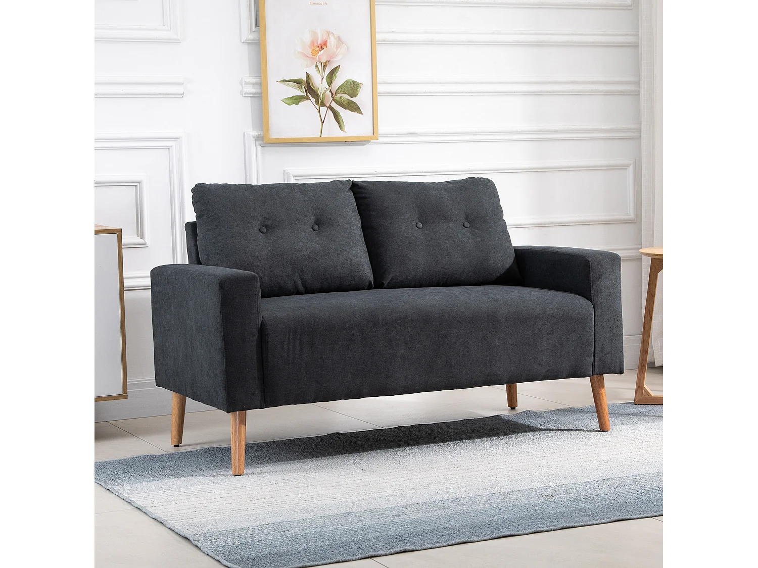 Divano 2 posti moderno stile nordico in tessuto grigio