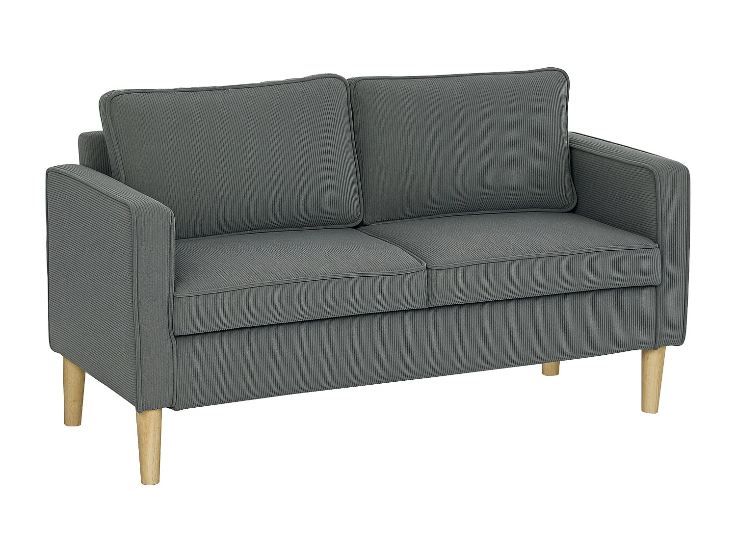 Divano 2 posti imbottito con spazio portaoggetti e 2 cuscini grigio