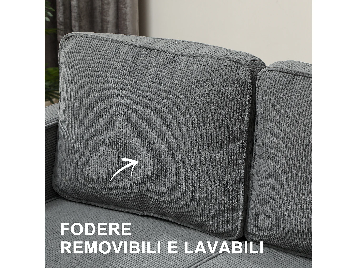 Divano 2 posti imbottito con spazio portaoggetti e 2 cuscini grigio