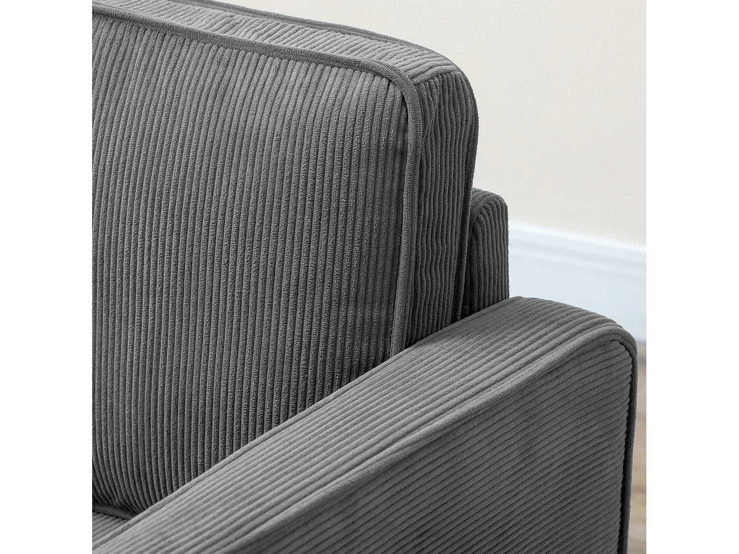 Divano 2 posti imbottito con spazio portaoggetti e 2 cuscini grigio