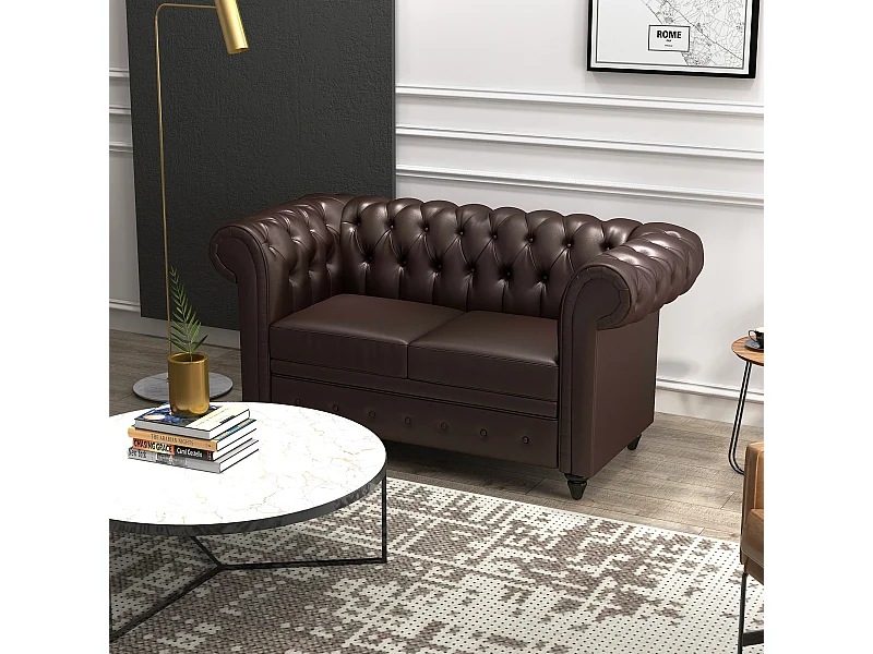 Divano 2 posti in stile chesterfield con cuscino rimovibile marrone