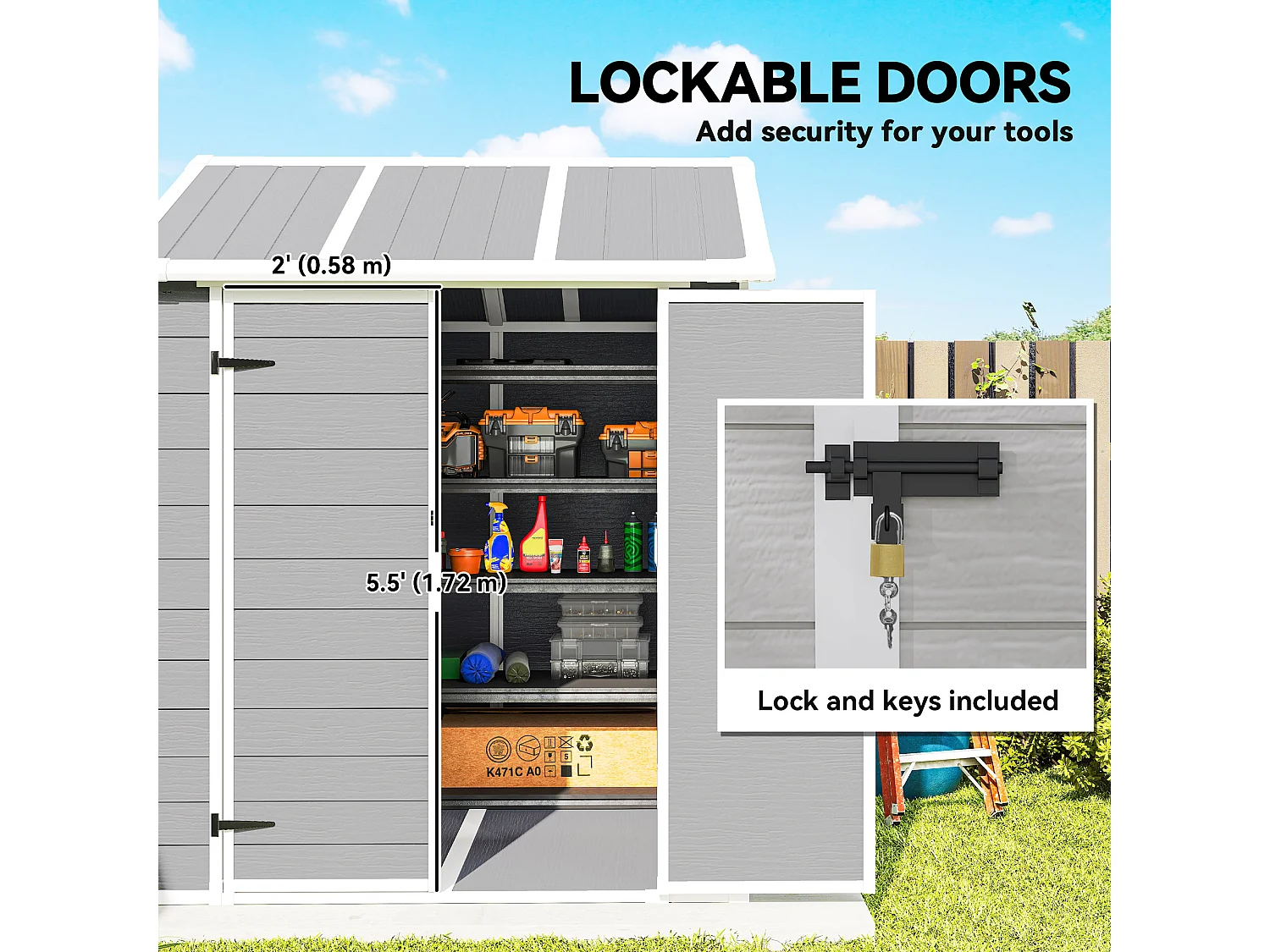 Casetta da giardino porta attrezzi in finitura effetto legno graffiato con pavimento