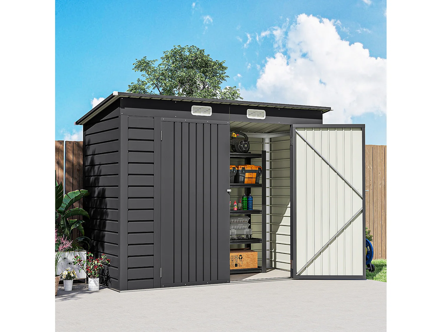 Capanno porta attrezzi con chiavistello grigio