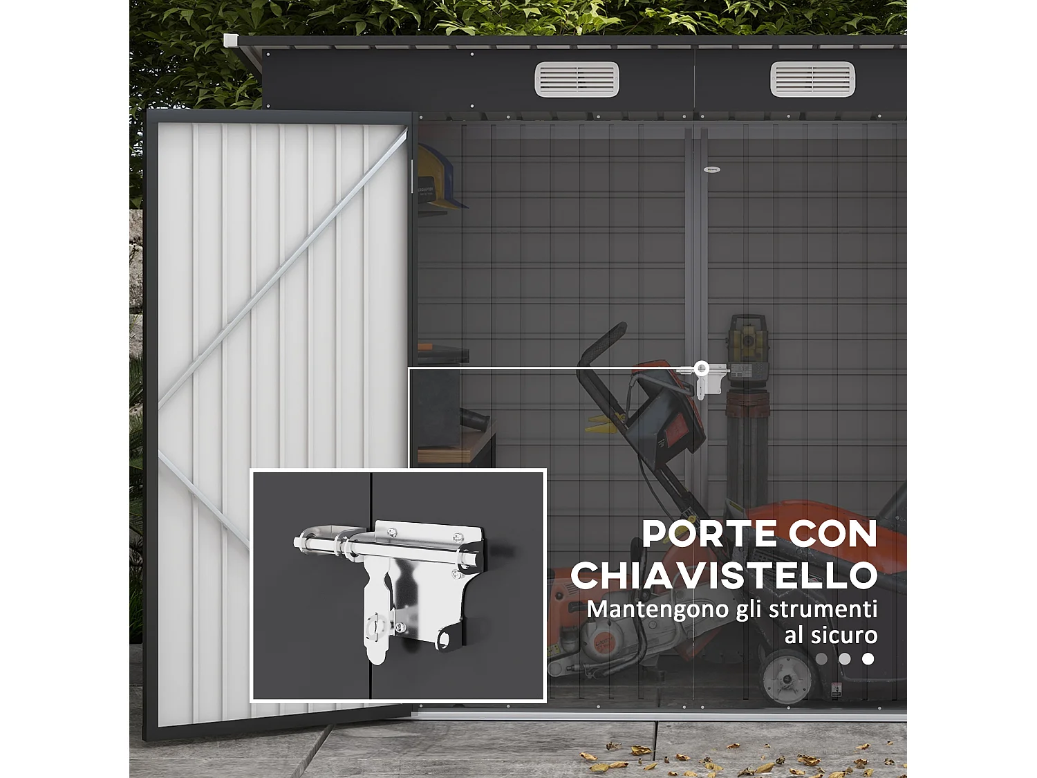 Capanno porta attrezzi con chiavistello grigio
