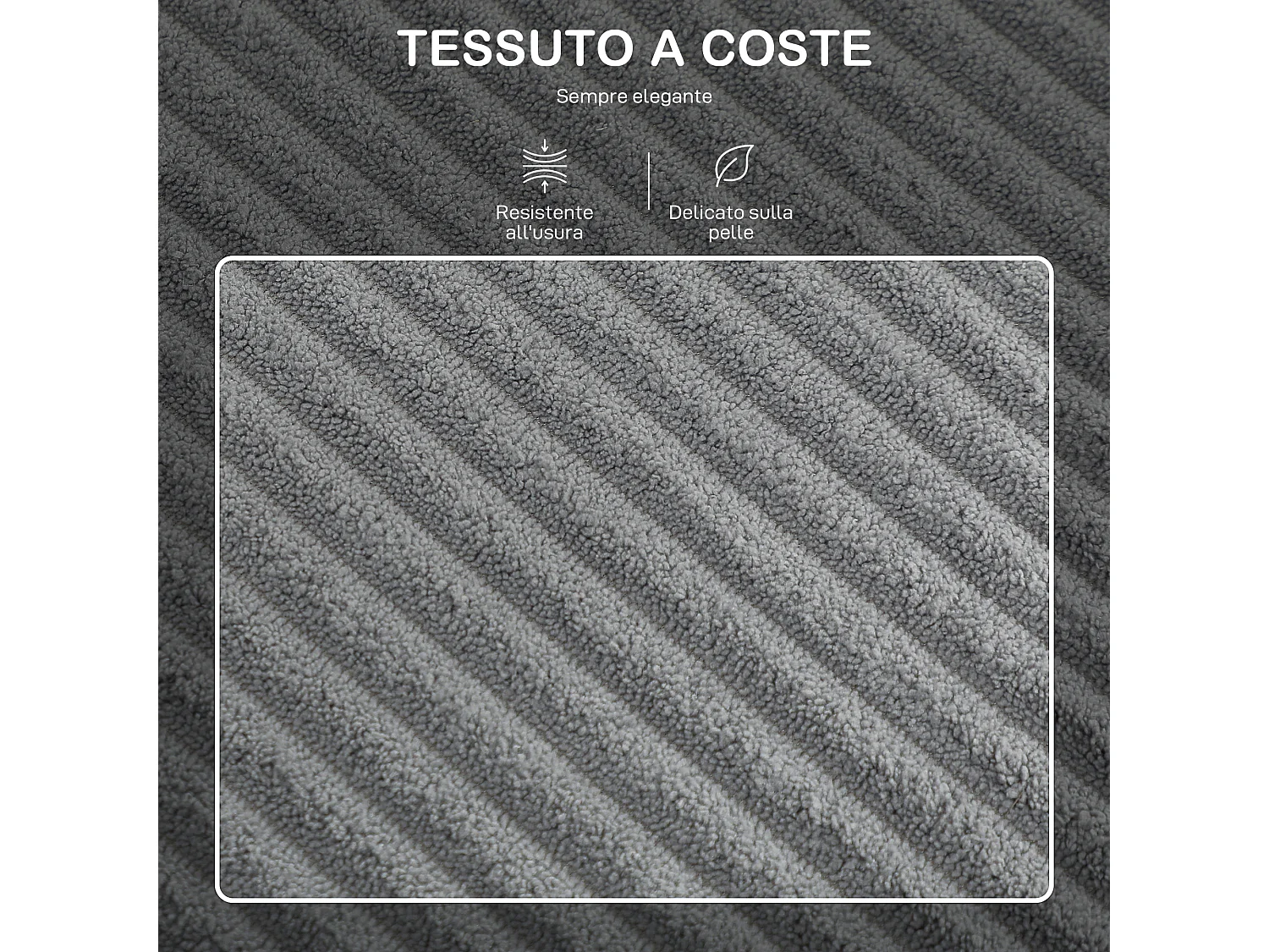 Divano 3 posti modulare con pouf contenitore in velluto a coste grigio