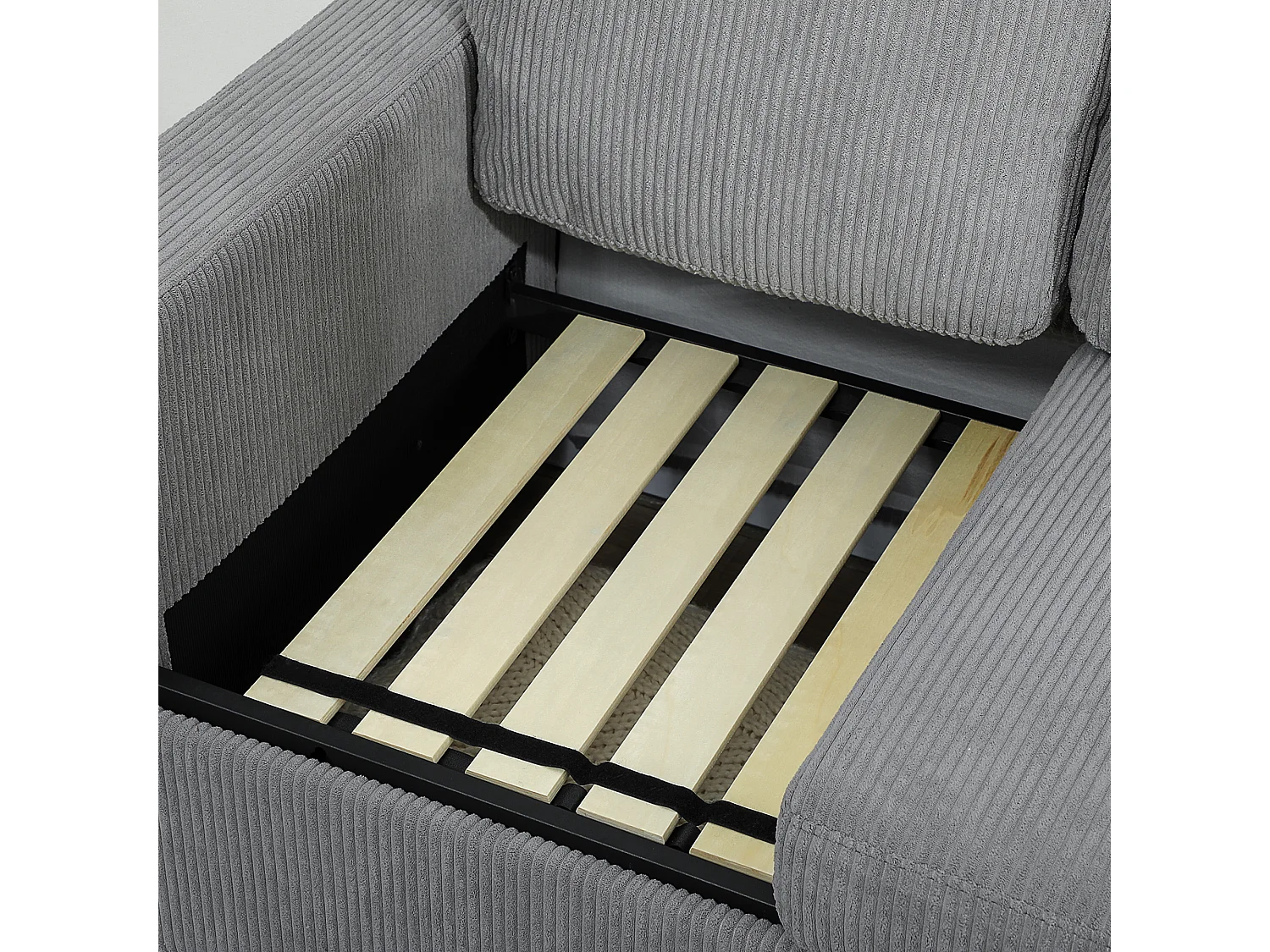 Divano 3 posti modulare con pouf contenitore in velluto a coste grigio