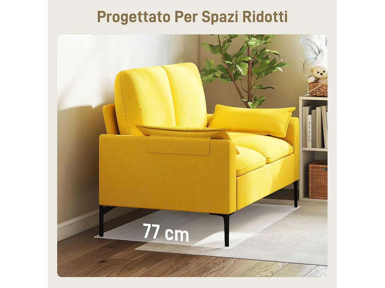 Divano 2 posti moderno con cuscini in tessuto spugna giallo