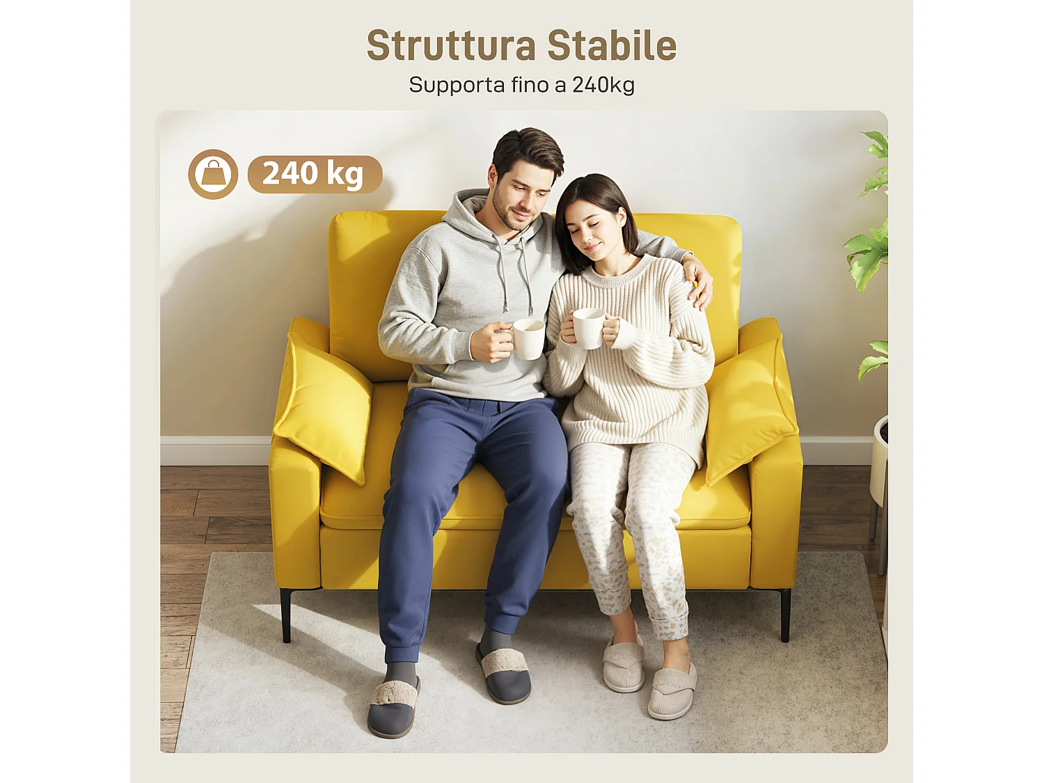 Divano 2 posti moderno con cuscini in tessuto spugna giallo