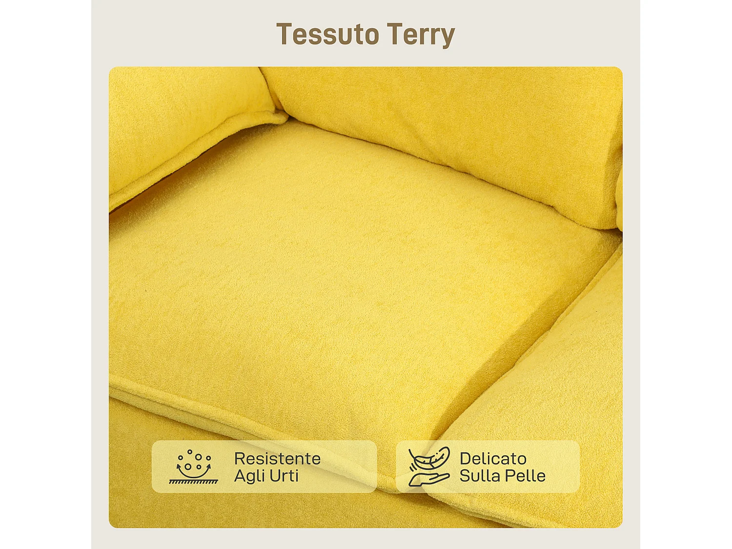 Divano 2 posti moderno con cuscini in tessuto spugna giallo