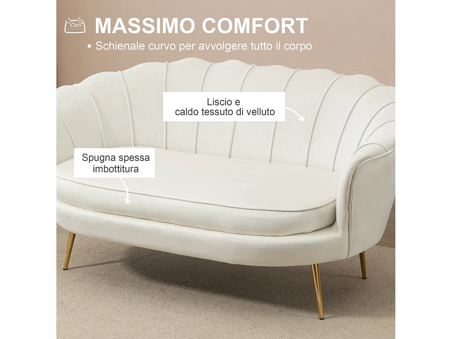 Divano vintage 2 posti in stile industrial chic in velluto