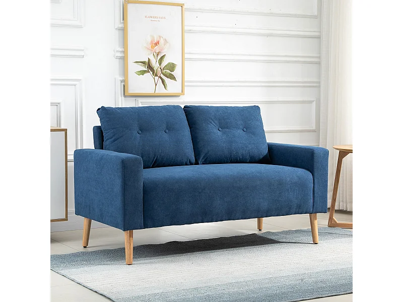 Divano 2 posti moderno con schienale trapuntato in poliestere blu