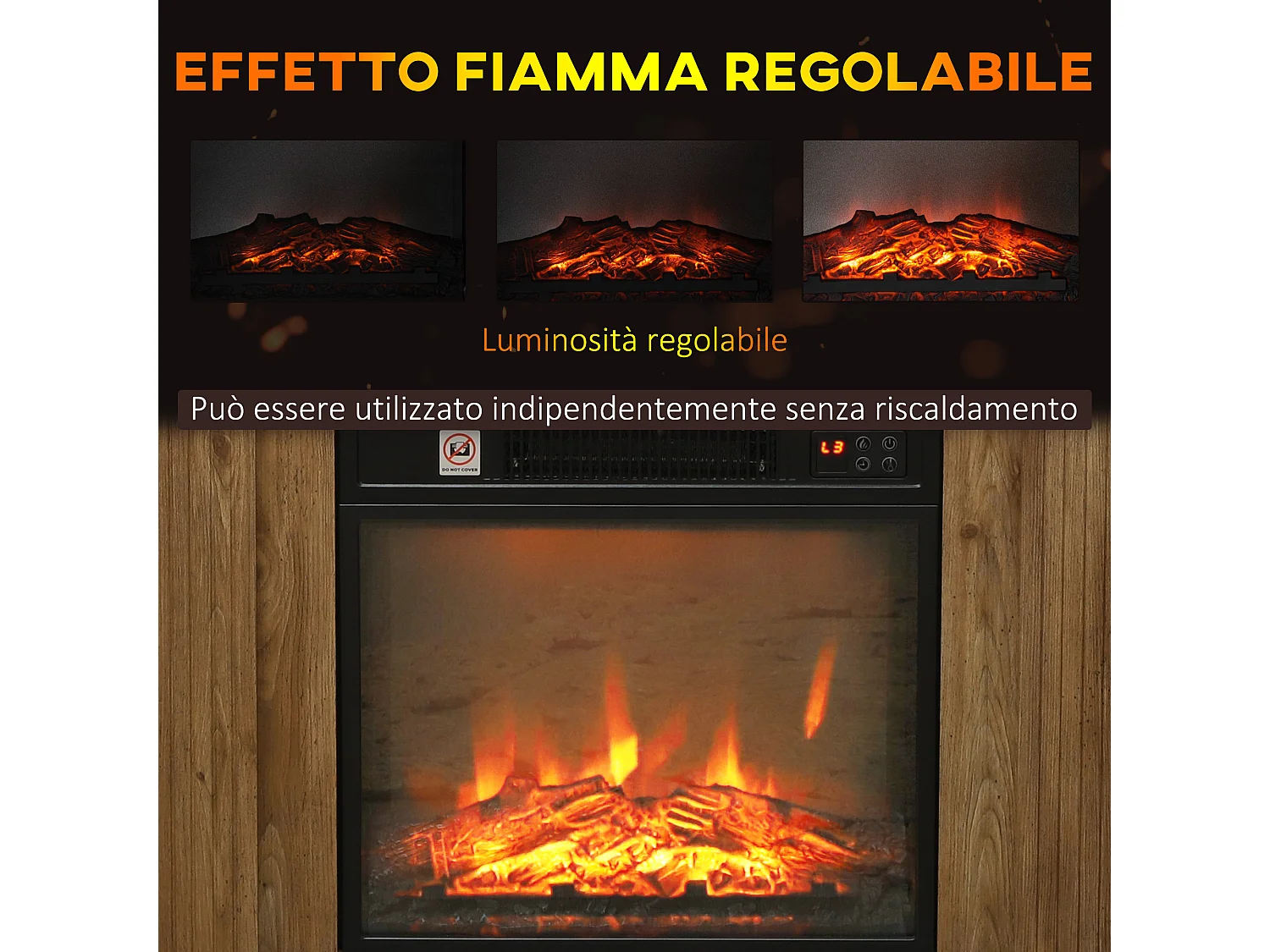 Camino Elettrico 1800W con fiamma 3d regolabile e timer marrone