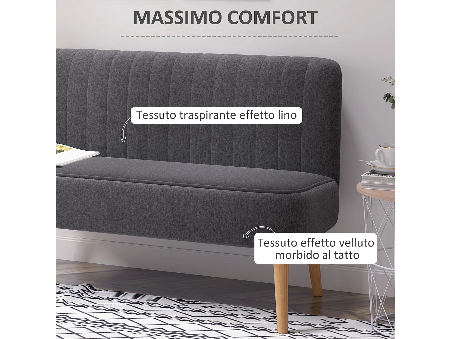 Divano 2 posti moderno in tessuto senza braccioli grigio scuro