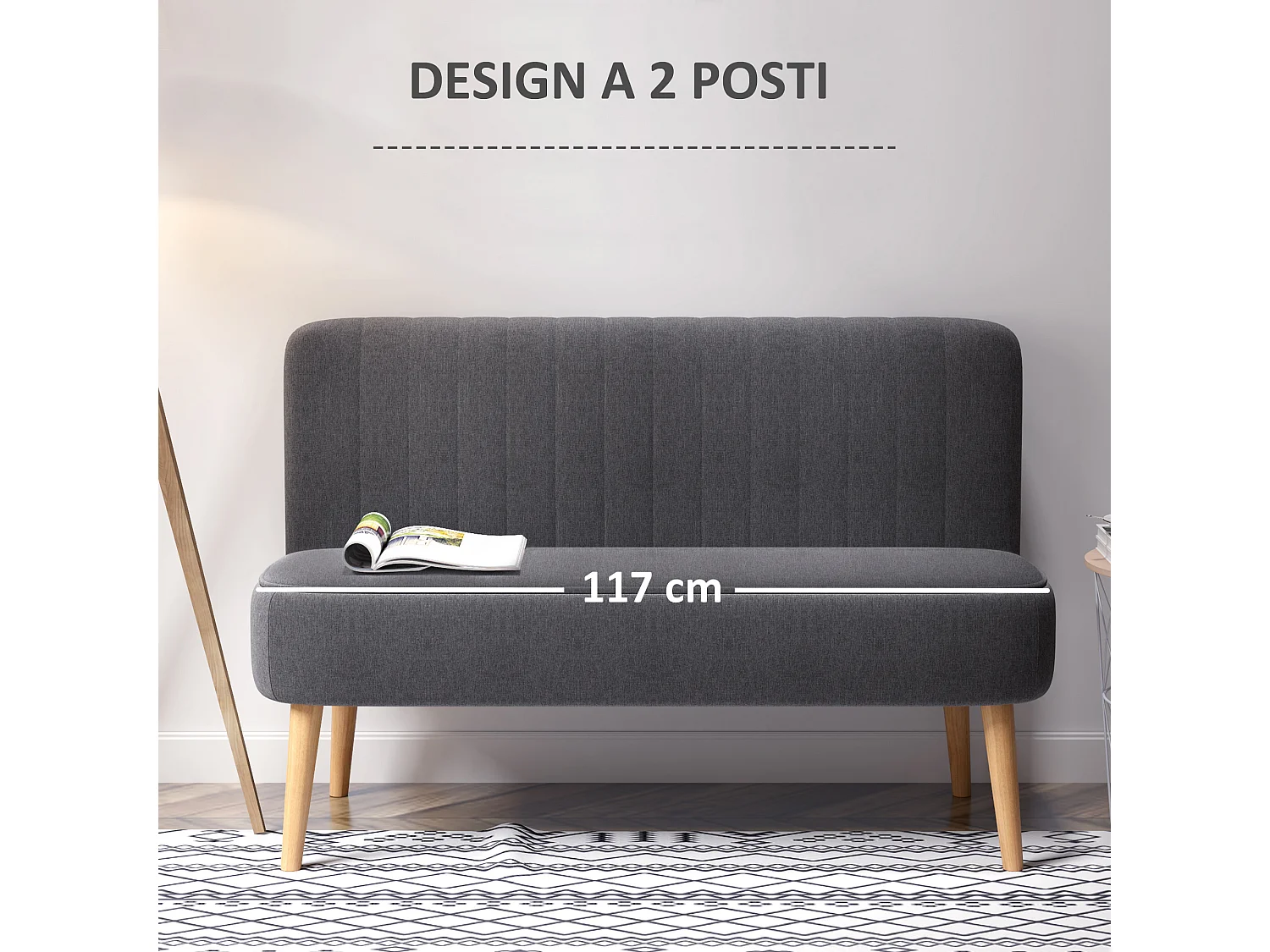 Divano 2 posti moderno in tessuto senza braccioli grigio scuro