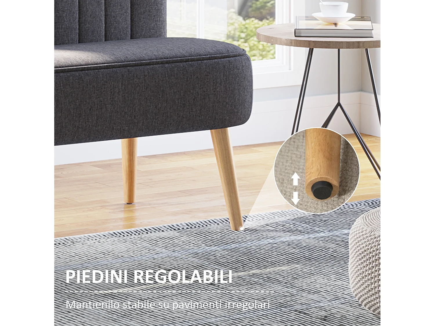 Divano 2 posti moderno in tessuto senza braccioli grigio scuro