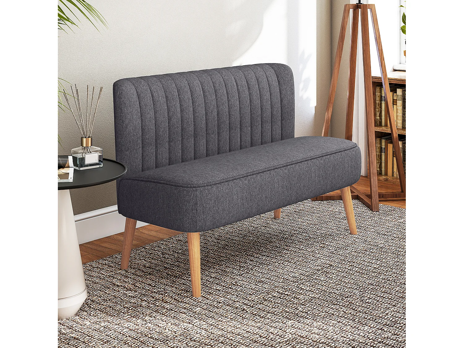 Divano 2 posti moderno in tessuto senza braccioli grigio scuro