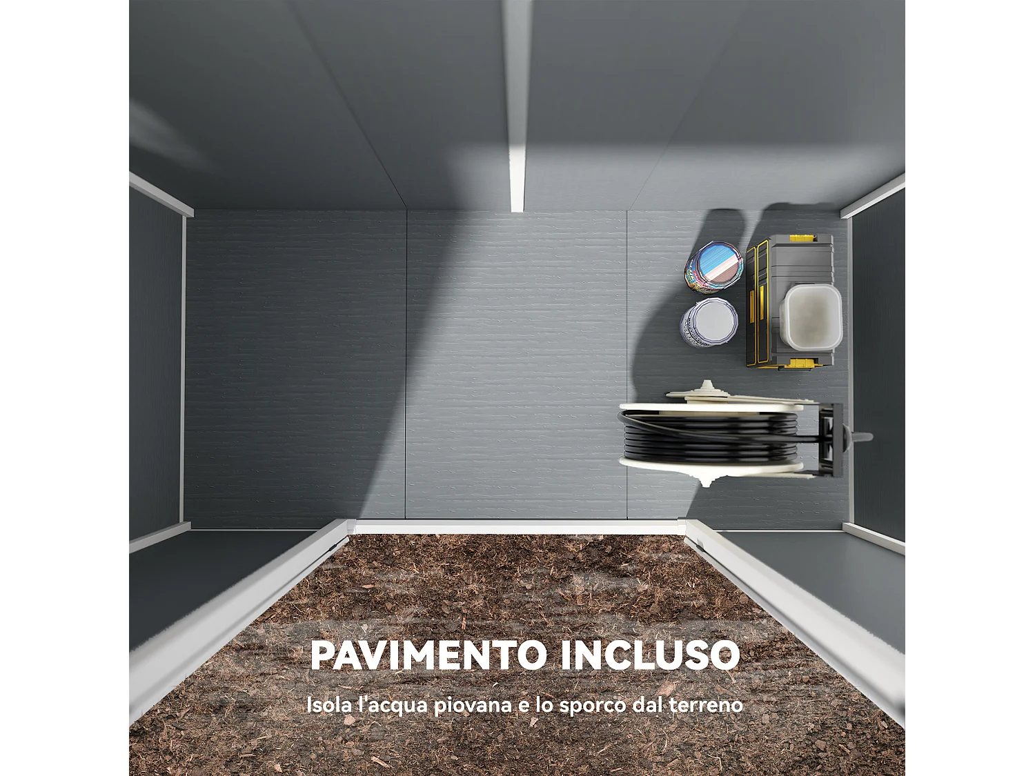 Casetta da giardino porta attrezzi in finitura effetto legno graffiato con pavimento