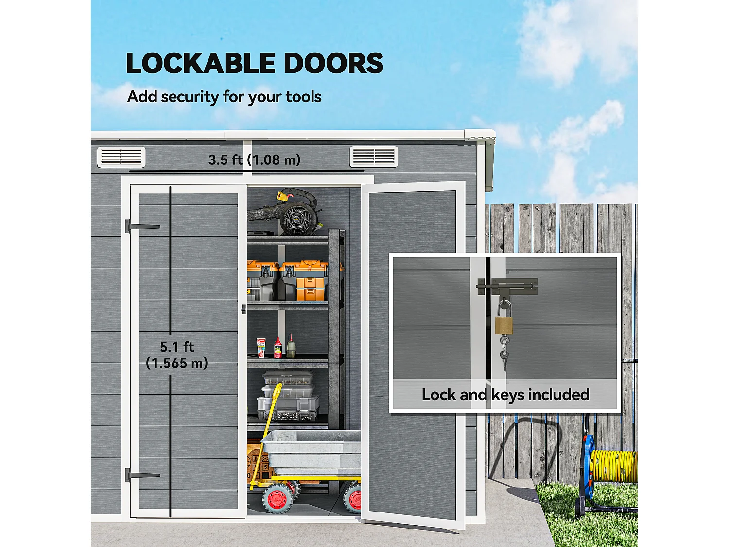 Casetta da giardino porta attrezzi in finitura effetto legno graffiato con pavimento