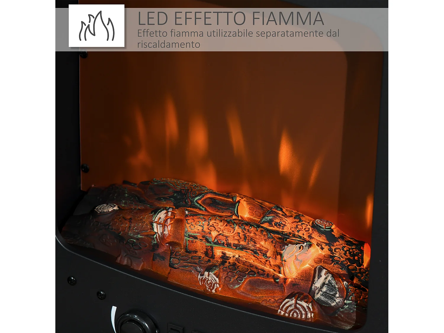 Caminetto elettrico regolabile 900w-1800w effetto fiamma
