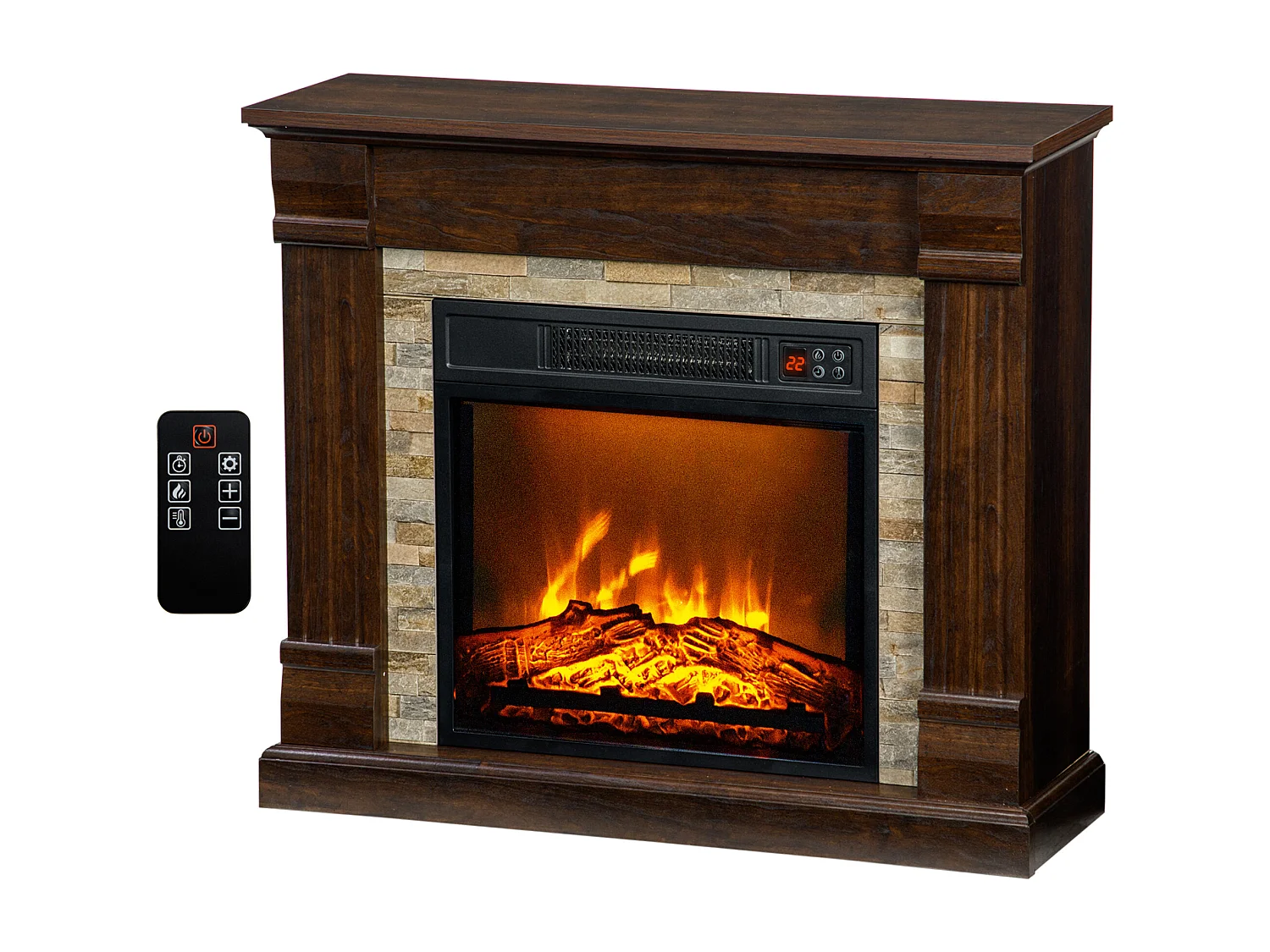 Camino elettrico da incasso con fiamma realistica e timer marrone