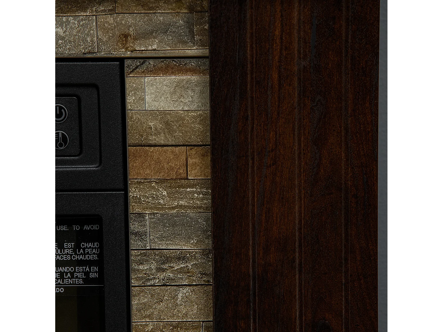 Camino elettrico da incasso con fiamma realistica e timer marrone