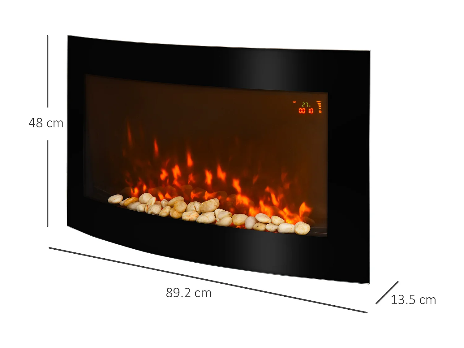 Camino elettrico con luce led 7 colori potenza 1000/2000W nero