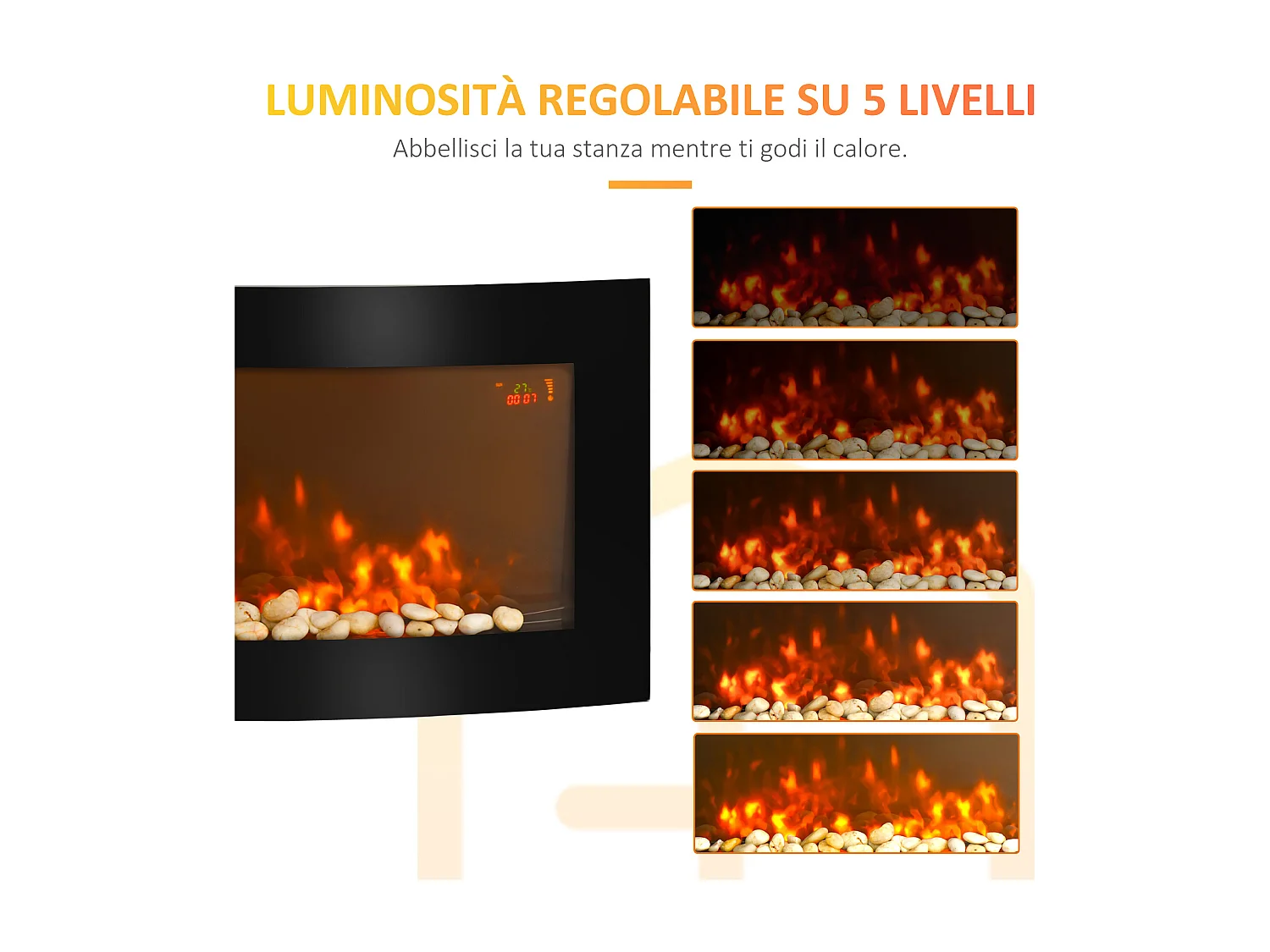 Camino elettrico con luce led 7 colori potenza 1000/2000W nero