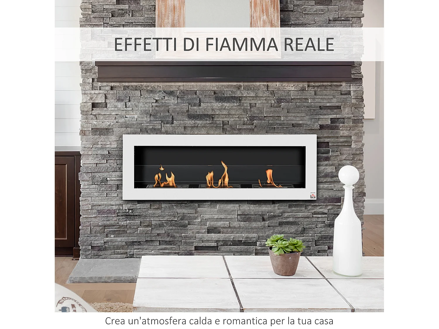 Camino a bioetanolo da parete con 3 serbatoi da 1l bianco