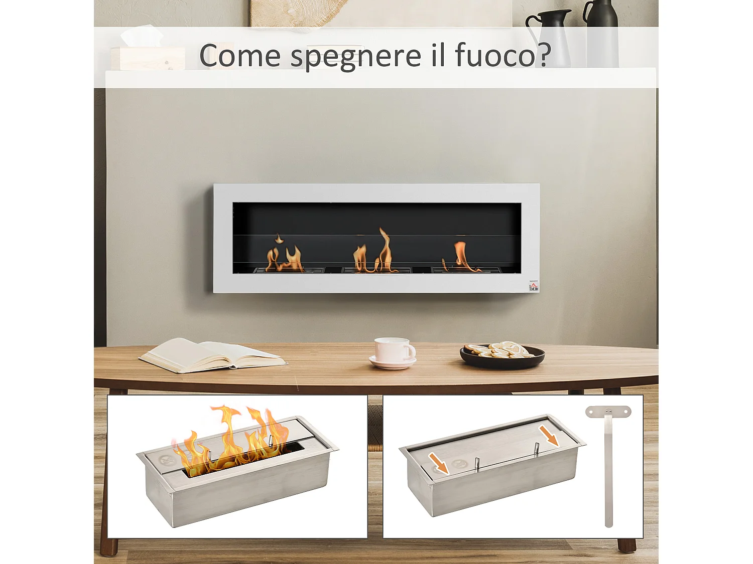 Camino a bioetanolo da parete con 3 serbatoi da 1l bianco