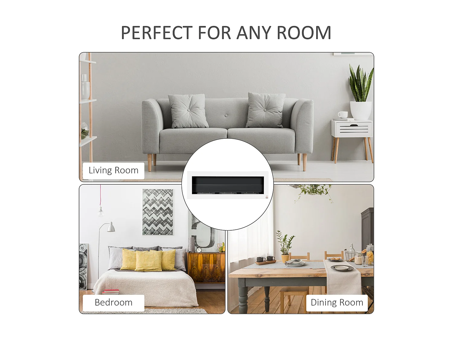 Camino a bioetanolo da parete con 3 serbatoi da 1l bianco