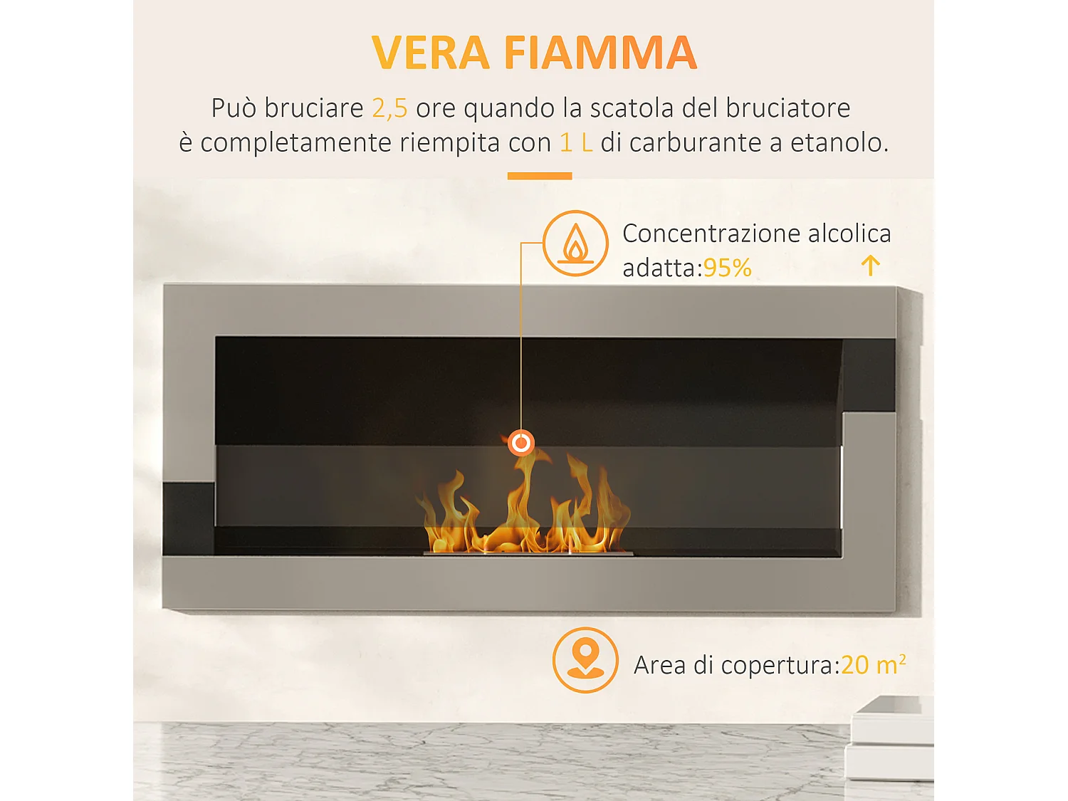 Camino bioetanolo in acciaio 2.5h combustione e serbatoio 1l