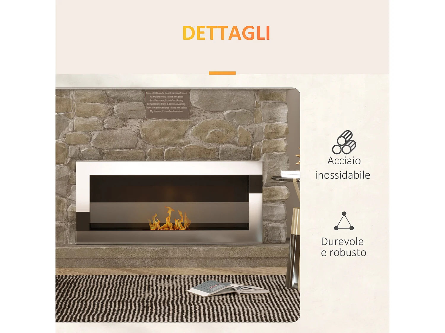 Camino bioetanolo in acciaio 2.5h combustione e serbatoio 1l