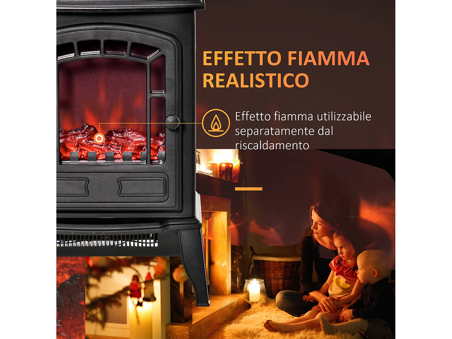 Caminetto elettrico con effetto fiamma temperatura 1000w-2000w