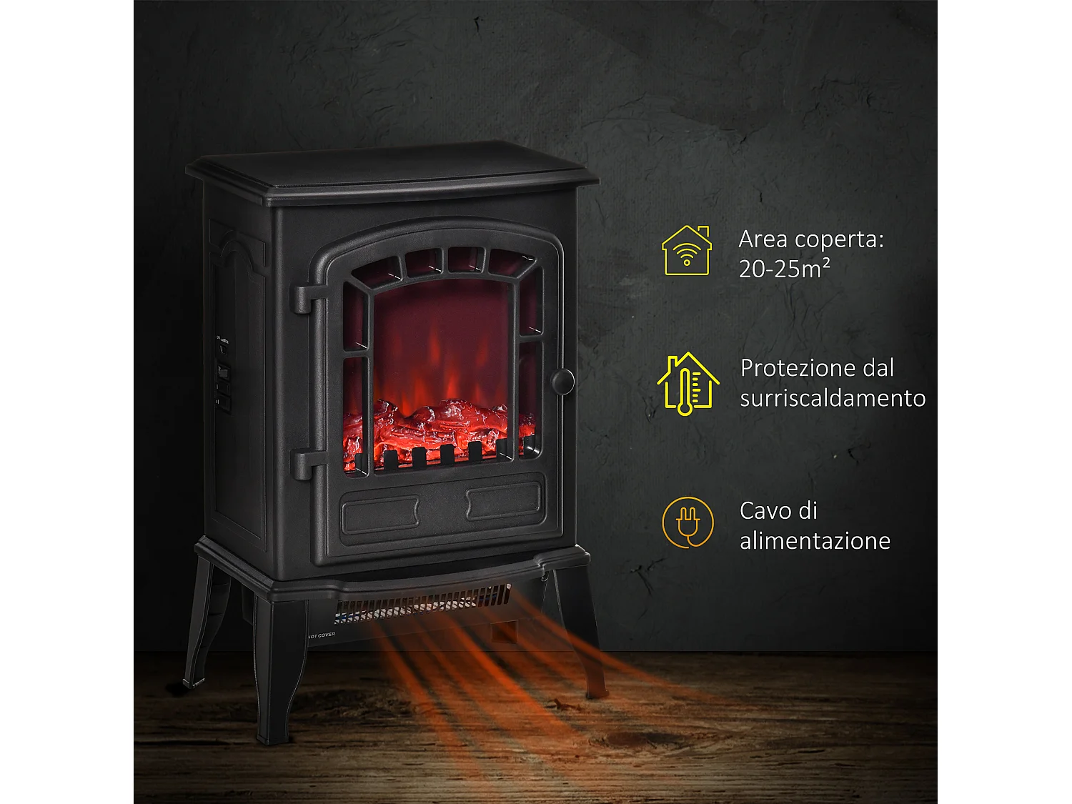 Caminetto elettrico con effetto fiamma temperatura 1000w-2000w