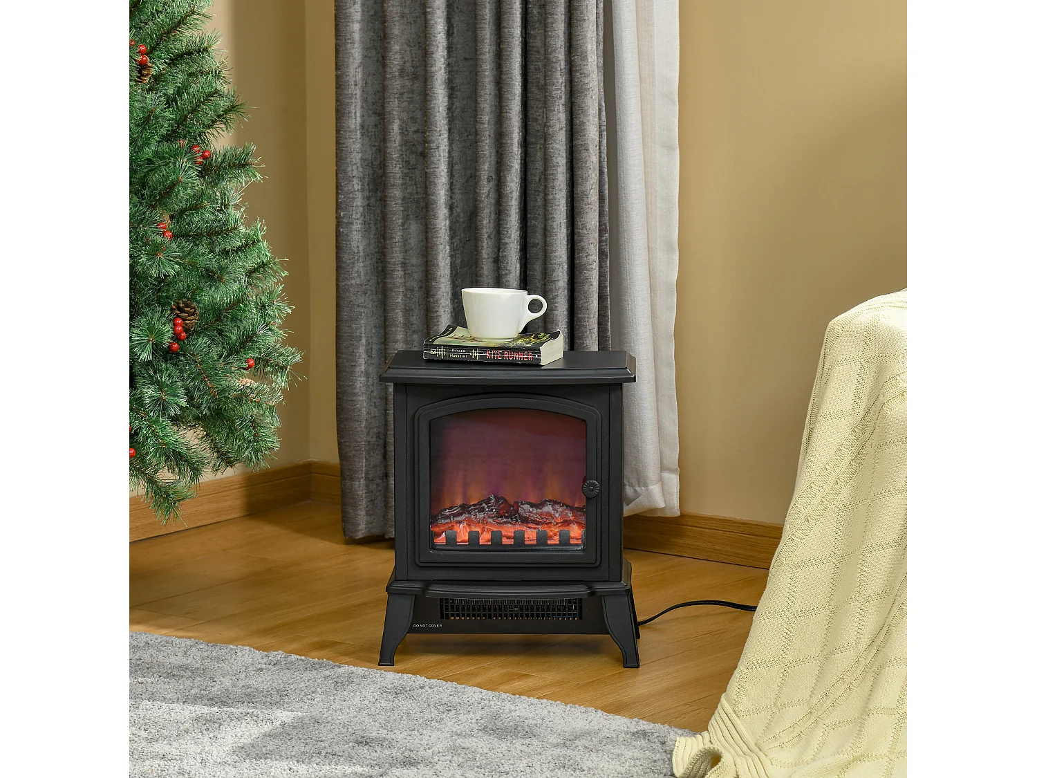 Camino elettrico portatile 1000W/2000w in abs e vetro nero