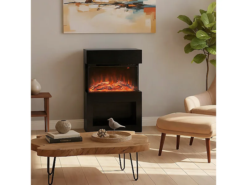 Camino elettrico con effetto fiamma colorata e telecomando nero