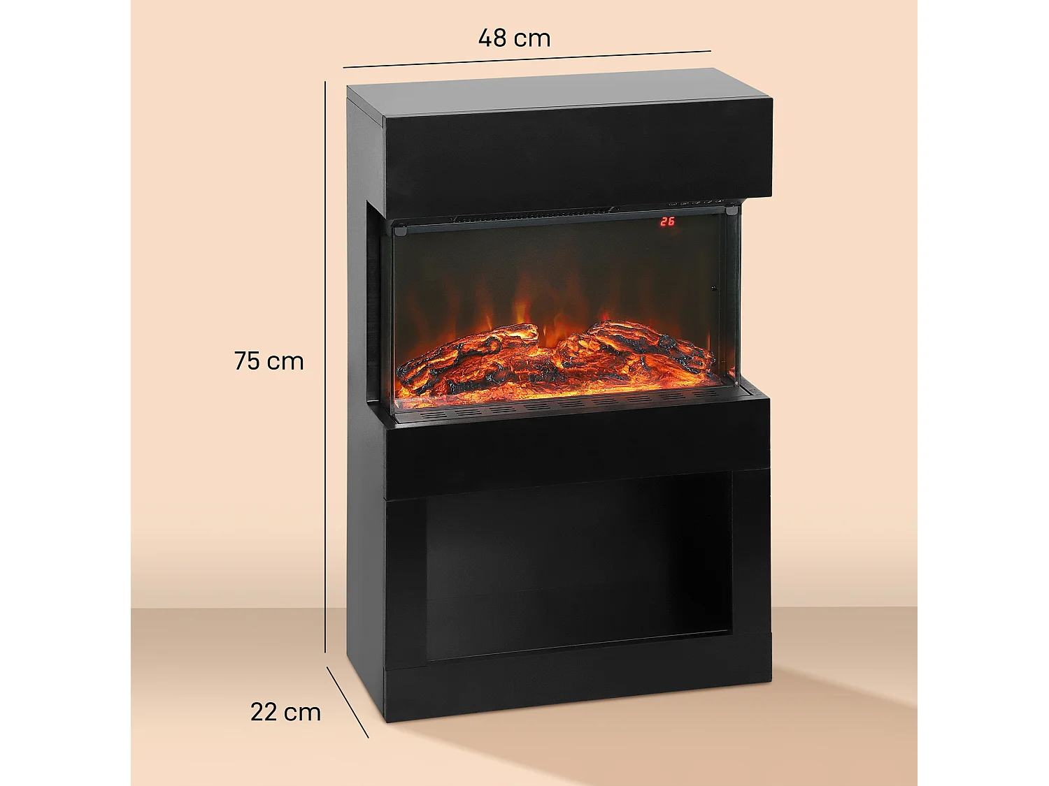 Camino elettrico con effetto fiamma colorata e telecomando nero