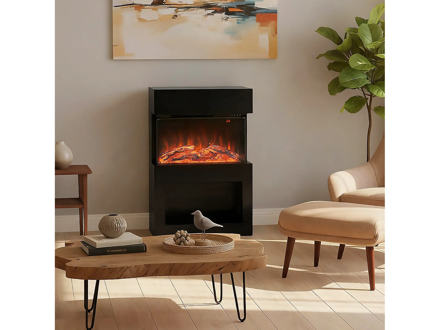 Camino elettrico con effetto fiamma colorata e telecomando nero