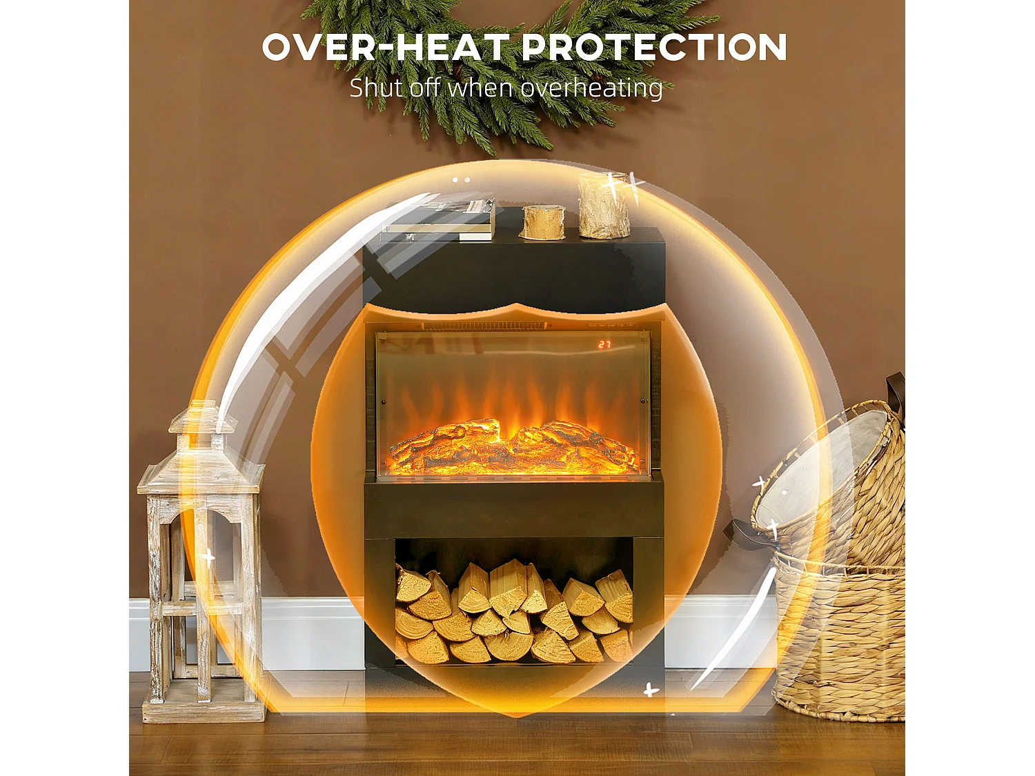 Camino elettrico con effetto fiamma colorata e telecomando nero