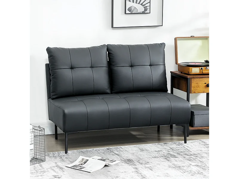 Divano 2 posti finta pelle senza braccioli trapuntato nero