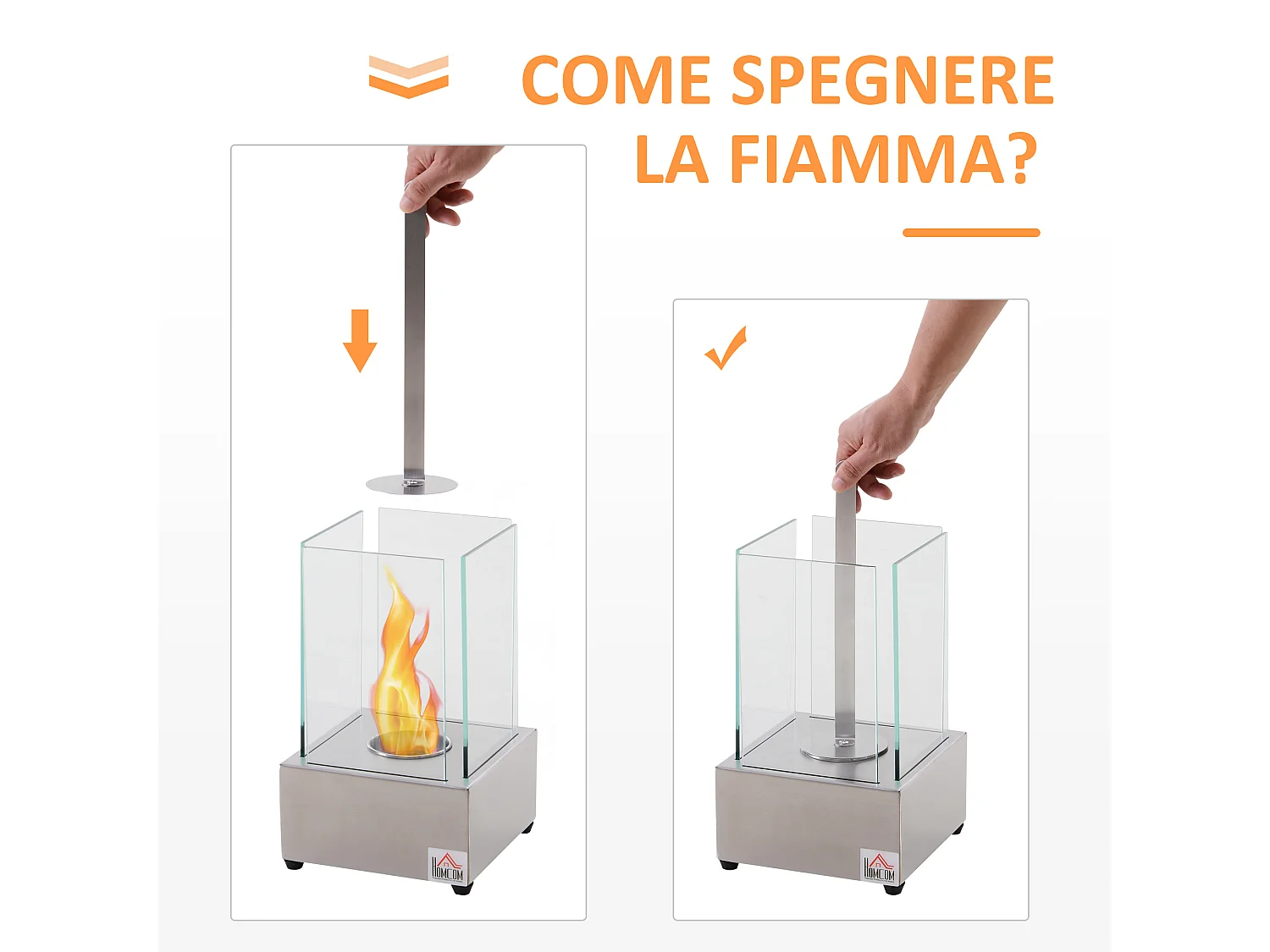 Camino a bioetanolo da tavolo acciaio e vetro bruciatore 0.4l