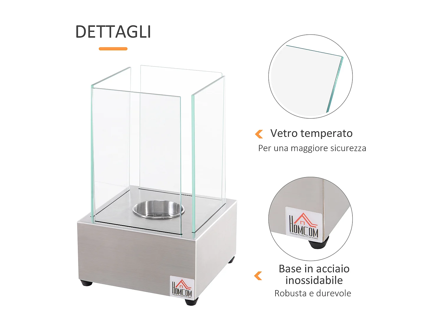 Camino a bioetanolo da tavolo acciaio e vetro bruciatore 0.4l