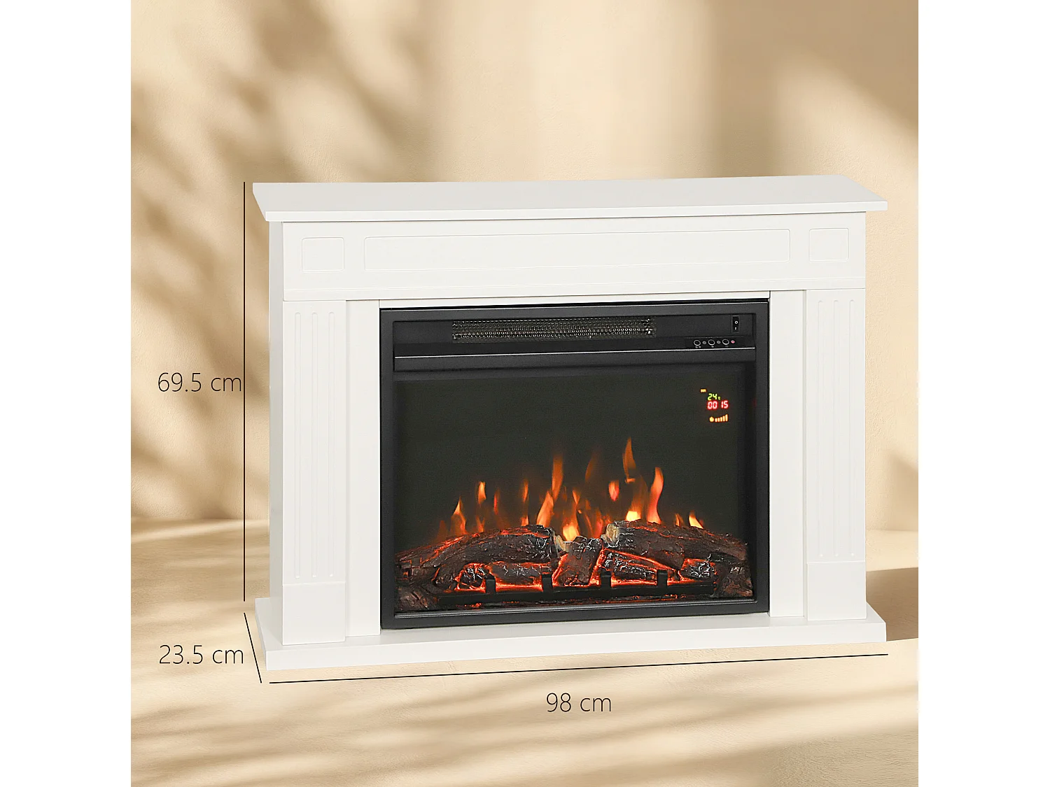 Camino elettrico con fiamma a 12 colori e 5 luminosità 98x23.5x69.5 cm